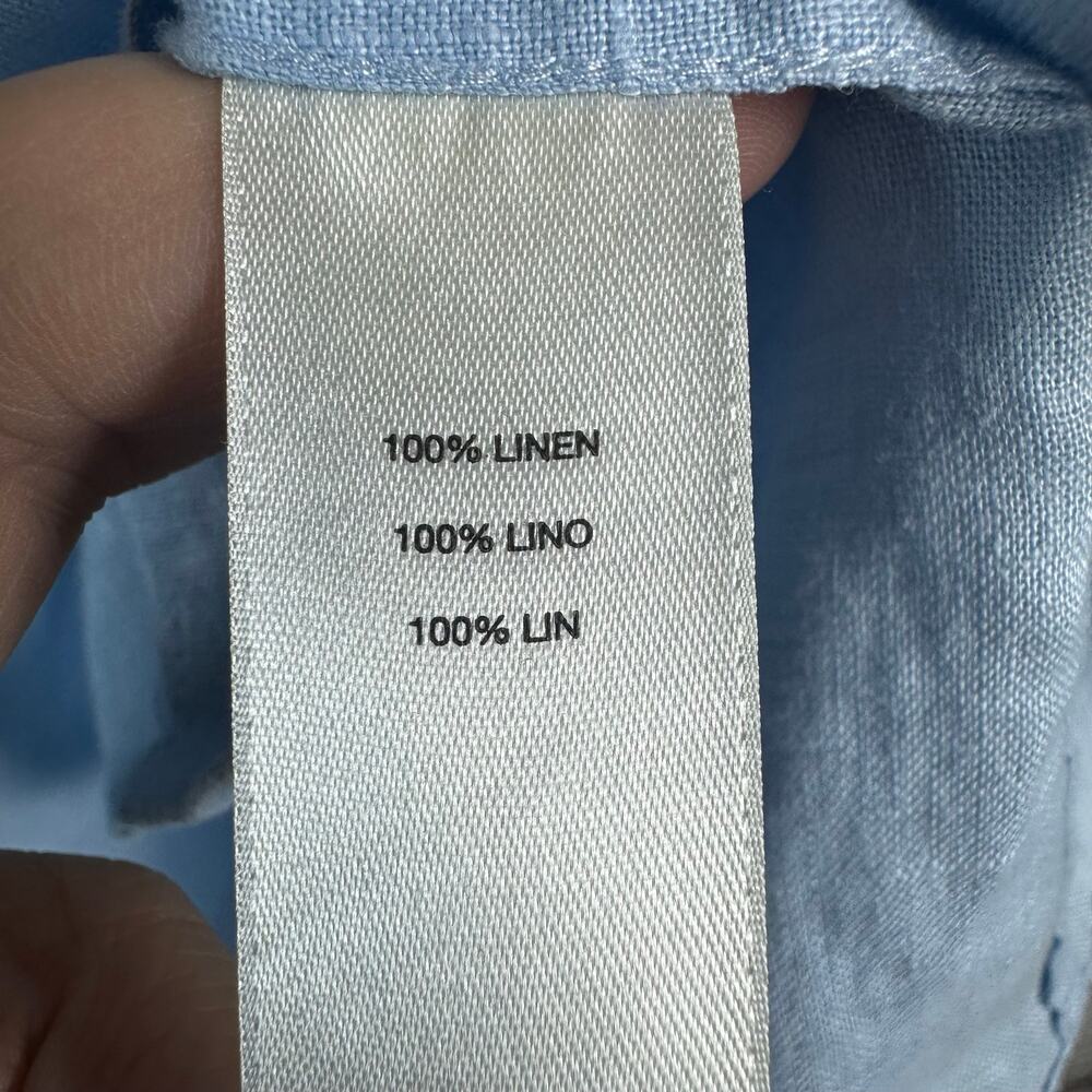 Womens Chicos No Iron 100% Linen Light Blue Button Up RollTab Sleeve Tunic Top L - Picture 5 of 6